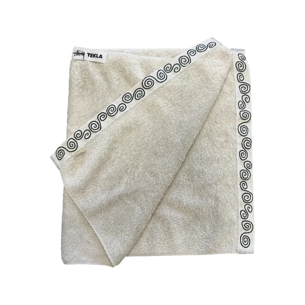 Stussy Tekla Hand Towel Unisex OS Beige Excellent Swirl Border Organic Cotton